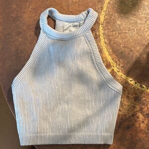 Aerie Ribbed Halter Crop Top in Light Gray